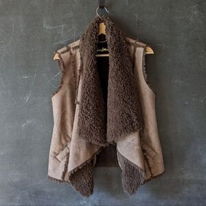 Sam Edelman Sz M Faux Leather Fur Vest Brown Sz M